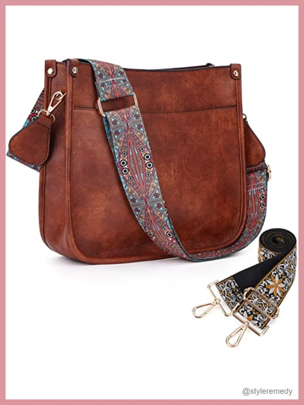 Trendy Vegan Leather Hobo Crossbody Bag with 2 Adjustable Straps